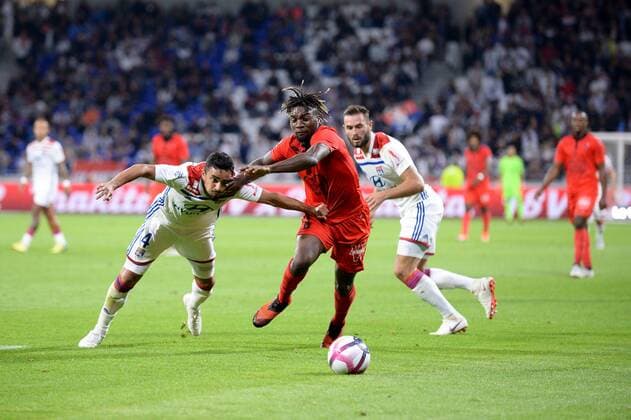 Fußball, Olympique Lyon - OGC Nizza 07 ALLAN SAINT MAXIMIN (NICE) - 04 RAFAEL (OL) FOOTBALL : Lyon vs Nice - Ligue 1 Conforama - 31 08 2018 FEP Panoramic 