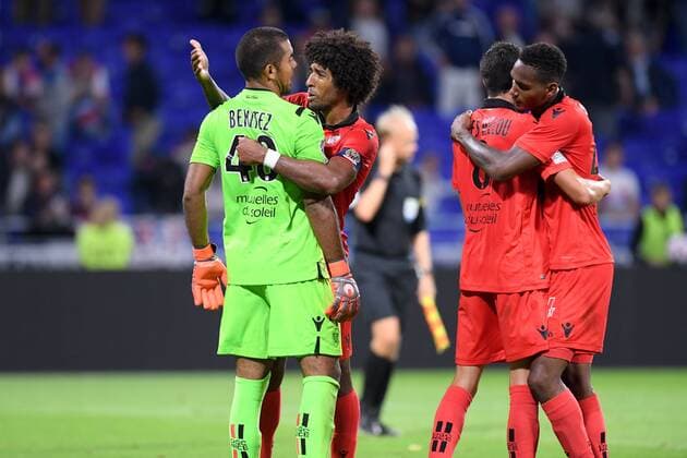 31 DANTE (NICE) - 40 WALTER BENITEZ (NICE) - JOIE FOOTBALL : Lyon vs Nice - Ligue 1 Conforama - 31 08 2018 FEP Panoramic 