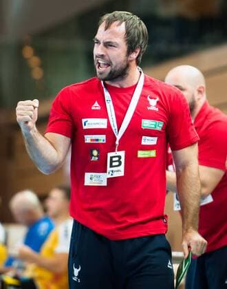 Große freude bei Ceven Klatt (Trainer, Rhein Vikings) HC Rhein Vikings vs. HSC 2000 Coburg, Handball, 2. Bundesliga, 31.08.18 Düsseldorf NRW Deutschland Castello