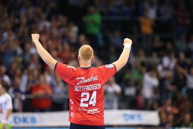 Jubel Torjubel bei Jim Gottfridsson (SG Flensburg-Handewitt, 24). Flensburg Schleswig-Holstein Deutschland Flens-Arena Copyright: xAgentur54Gradx xSpeedphotosx