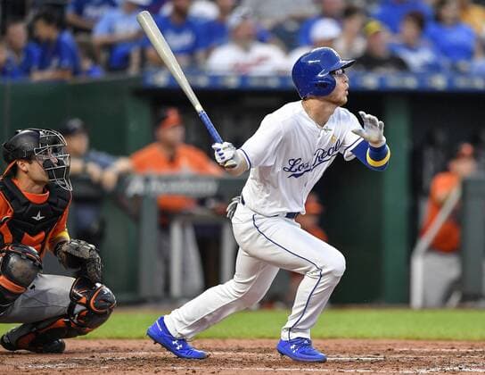 September 1, 2018 - Kansas City, MO, USA - The Kansas City Royals Brett Phillips follows through on a solo home run in the fourth inning against the Baltimore Orioles on Saturday, Sept. 1, 2018, at Kauffman Stadium in Kansas City, Mo. Baltimore at Kansas City - ZUMAm67_ 20180901_zaf_m67_054 Copyright: xJohnxSleezerx
