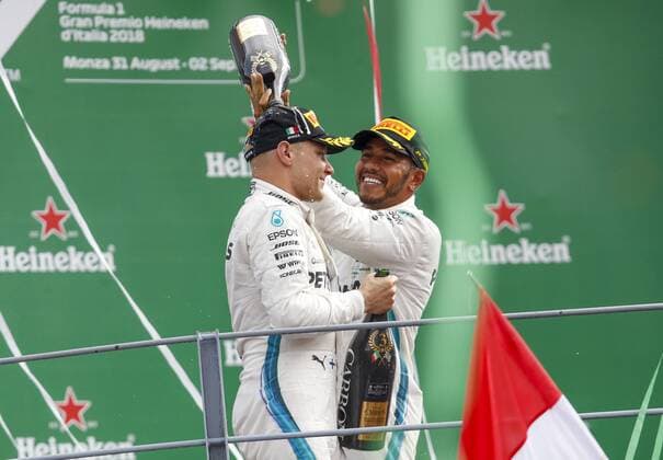 Motorsports: FIA Formula One World Championship WM Weltmeisterschaft 2018, Grand Prix of Italy, 77 Valtteri Bottas (FIN, Mercedes AMG Petronas Motorsport), 44 Lewis Hamilton (GBR, Mercedes AMG Petronas Motorsport), Monza Italy
