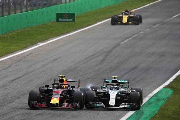 Photo4 LaPresse 02 09 2018 Monza, Italy Grand Prix Formula One Italia 2018 In the pic: Max Verstappen (NED) Red Bull Racing RB14 and Valtteri Bottas (FIN) Mercedes AMG F1 W09  Copyright: xPhoto4 LaPressex