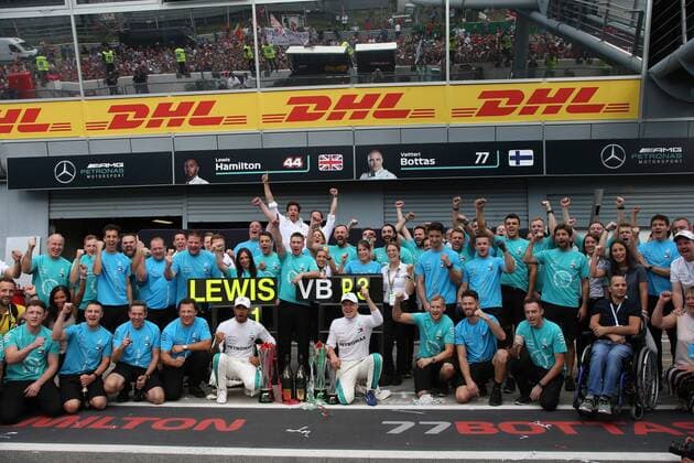 Photo4 LaPresse 02 09 2018 Monza, Italy Grand Prix Formula One Italia 2018 In the pic: merceds celebration , Lewis Hamilton (GBR) Mercedes AMG F1 W09 win the race Valtteri Bottas (FIN) Mercedes AMG F1 W09 3rd position  Copyright: xPhoto4 LaPressex
