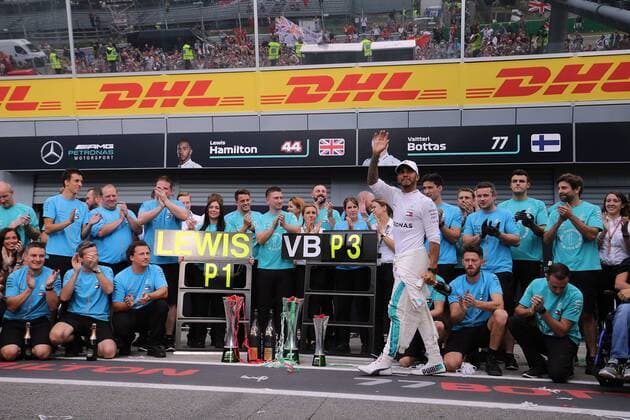 Photo4 LaPresse 02 09 2018 Monza, Italy Grand Prix Formula One Italia 2018 In the pic: Mercedes celebtation , Lewis Hamilton (GBR) Mercedes AMG F1 W09 win the race and Valtteri Bottas (FIN) Mercedes AMG F1 W09 3rd position  Copyright: xPhoto4 LaPressex