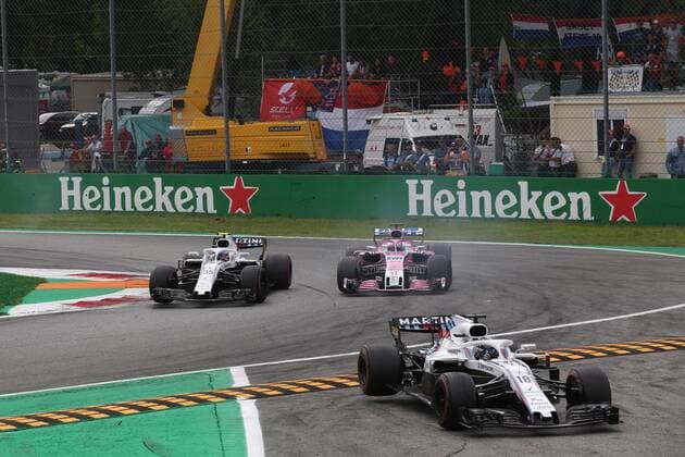 Photo4 LaPresse 02 09 2018 Monza, Italy Grand Prix Formula One Italia 2018 In the pic: Lance Stroll (CDN) Williams FW41, Sergio Perez (MEX) Racing Point Force India F1 VJM11 and Sergey Sirotkin (RUS) Williams FW41  Copyright: xPhoto4 LaPressex