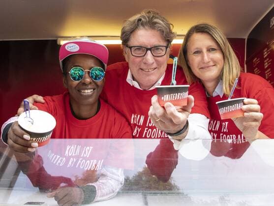 Roadshow EiscrEM 2024 Rudolfplatz Köln Deutschland Datum: 04.09.2018 Von links: Shary Reeves Toni Schumacher Sonja Fuss