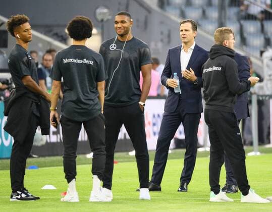 Thilo Kehrer (Deutschland Germany), Antonio Rüdiger (Deutschland Germany), Leroy Sane (Deutschland Germany), Teammanager der Nationalmannschaft Oliver Bierhoff (Deutschland Germany), Timo Werner (Deutschland Germany)) - 06.09.2018: Deutschland vs. Frankreich, Allianz Arena München, UEFA Nations League, 1. Spieltag