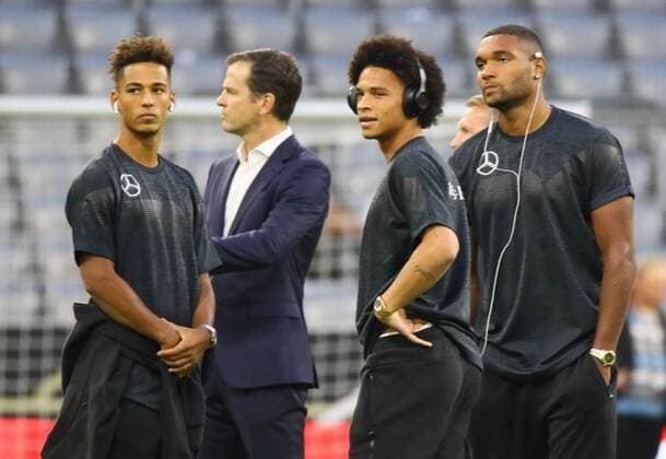 Thilo Kehrer (Deutschland Germany), Antonio Rüdiger (Deutschland Germany), Leroy Sane (Deutschland Germany), Teammanager der Nationalmannschaft Oliver Bierhoff (Deutschland Germany) - 06.09.2018: Deutschland vs. Frankreich, Allianz Arena München, UEFA Nations League, 1. Spieltag