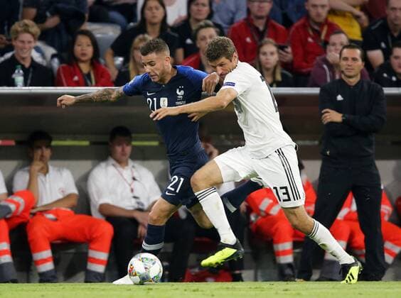 SOCCER - UEFA NL, GER vs FRA MUNICH,GERMANY,06.SEP.18 - SOCCER - UEFA Nations League, Germany vs France, international match Länderspiel Image shows Lucas Lucas (FRA) and Thomas Mueller (GER). GEPAxpictures xThomasxBachun