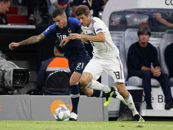 SOCCER - UEFA NL, GER vs FRA MUNICH,GERMANY,06.SEP.18 - SOCCER - UEFA Nations League, Germany vs France, international match Länderspiel Image shows Lucas Lucas (FRA) and Thomas Mueller (GER). GEPAxpictures xThomasxBachun