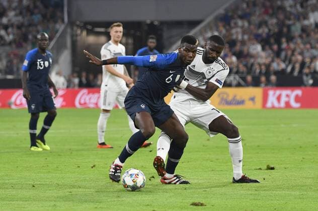 Fussball, Herren, Saison 2018 19, Nations League, Länderspiel in München, Deutschland - Frankreich, v. l. Paul Pogba (Frankreich), Antonio Rüdiger (Deutschland), 06.09.2018, Copyright: xMatthiasxKochx
