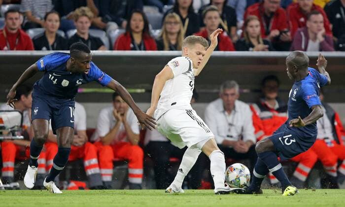 SOCCER - UEFA NL, GER vs FRA MUNICH,GERMANY,06.SEP.18 - SOCCER - UEFA Nations League, Germany vs France, international match Länderspiel Image shows Blaise Matuidi (FRA), Matthias Ginter (GER) and N Golo Kante (FRA). GEPAxpictures xThomasxBachun