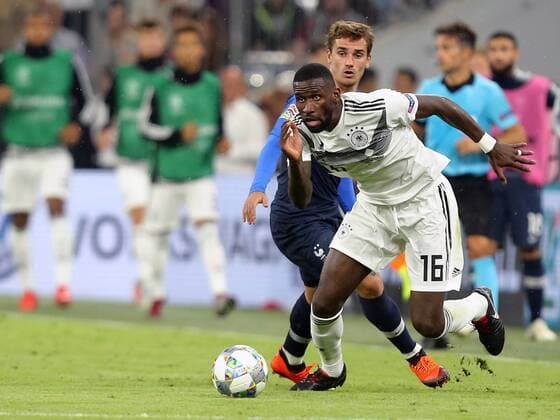 Antoine Griezmann ( Frankreich ) Antonio Ruediger ( Deutschland ) , UEFA Nations League, 2018 19, Deutschland vs. Frankreich, DFB regulations prohibit any use of photographs as image sequences and or quasi-video, Deutschland vs. Frankreich, UEFA Nations League, 2018 19, Fussball, 06.09.2018 Muenchen Copyright: xLanger Eibner-Pressefotox EP_HLR