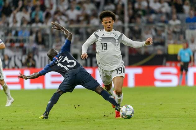 Muenchen, Deutschland 06.09.2018, UEFA Nations League, Deutschland - Frankreich, N Golo Kante (FRA) und Leroy Sane (GER) im Zweikampf ( DeFodi527
