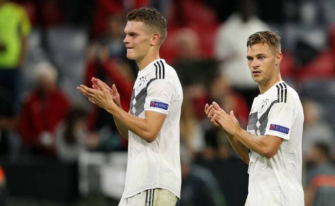 SOCCER - UEFA NL, GER vs FRA MUNICH,GERMANY,06.SEP.18 - SOCCER - UEFA Nations League, Germany vs France, international match Länderspiel Image shows the rejoicing of Matthias Ginter and Joshua Kimmich (GER). GEPAxpictures xThomasxBachun