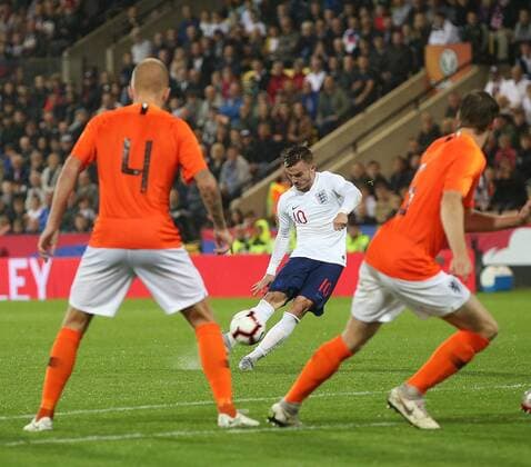England U21 U 21 v Netherlands U21 UEFA EURO EM Europameisterschaft Fussball U21 2019 Qualifiers James Maddsion of England has a shot on goal from a free kick during the UEFA Euro U21 2019 Qualifiers match at Carrow Road, Norwich Content Not Available For UK Newspapers Copyright: xPaulxChestertonx FIL-12242-0079