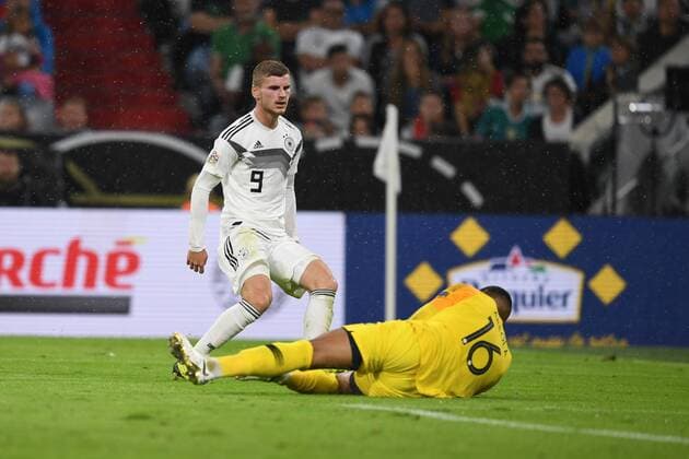 Fussball, UEFA Nations League, Deutschland vs Frankreich , 06.09.2018,Allianzarena München, Timo Werner, Deutschland, Alphonse Areola, TW