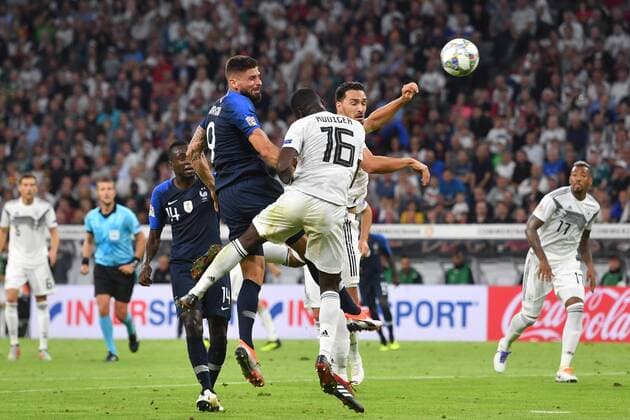 Torchance Olivier GIROUD (FRA), Aktion,Zweikampf gegen Antonio RUEDIGER (GER) und Matts HUMMELS (GER), Strafraumszene. Fussball Laenderspiel, Nations League, Deutschland (GER)-Frankreich (FRA) 0-0, am 06.09.2018 in Muenchen A L L I A N Z A R E N A, DFB REGULATIONS PROHIBIT ANY USE OF PHOTOGRAPHS AS IMAGE SEQUENCES AND OR QUASI-VIDEO.