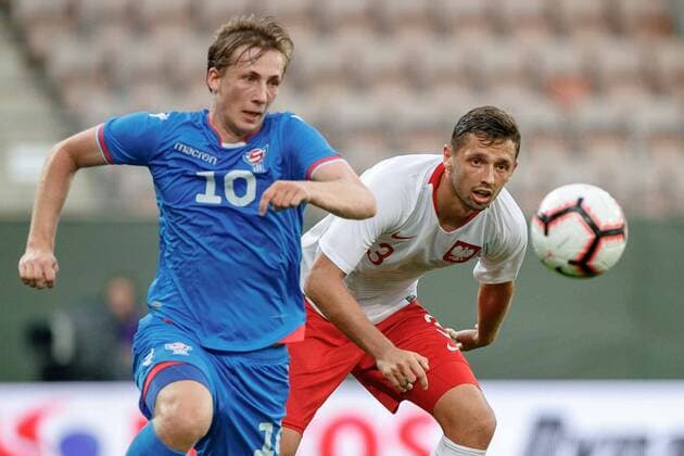 Fußball, U21 EM Quali, Polen Färöer 2018.09.07 Lubin Pilka nozna Eliminacje Mistrzostw Europy U-21 UEFA EURO EM Europameisterschaft Fussball 2019 Polska - Wyspy Owcze N z Jakup Thomsen Mateusz Wieteska Foto Tomasz Folta PressFocus NEWSPIX.PL --- Newspix.pl Football European Youth Championship U21 U 21 qualification match national teams Poland - Faroe Islands  20180907PF_TF010