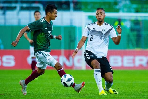 Fußball U21 U 21 Länderspiel Deutschland - Mexico am 07.09.2018 im Sportpark Ronhof Thomas Sommer in Fürth Benjamin Henrichs ( Deutschland ) DFB Regulations prohibit any use of photographs as image sequences and or quasi video.