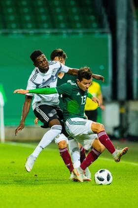 Fußball U21 U 21 Länderspiel Deutschland - Mexico am 07.09.2018 im Sportpark Ronhof Thomas Sommer in Fürth Jordan Torunarigha ( Deutschland ) DFB Regulations prohibit any use of photographs as image sequences and or quasi video.