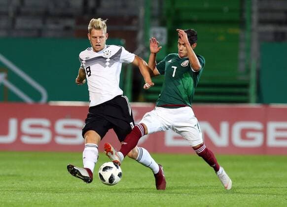 07.09.2018 - Fussball - Testspiel Freundschaftsspiel - Länderspiel - Deutschland - Mexiko - U21 U 21 - DaMa - DFB regulations prohibit any use of photographs as image sequences and or quasi-video Arne Maier (8, Deutschland U21 ) Uriel Antuna (7, Mexico Mexico U21 )