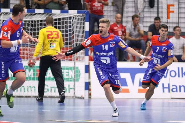 Torjubel bei Oddur Gretarsson (HBW Balingen-Weilstetten 14), ASV Hamm-Westfalen vs HBW Balingen-Weilstetten, Handball, 2. Bundesliga, 07.09.2018, ASV Hamm-Westfalen vs HBW Balingen-Weilstetten, Handball, 2. Bundesliga, 07.09.2018 Hamm Copyright: xEIBNER JanxStrohdiekx EP_JSK