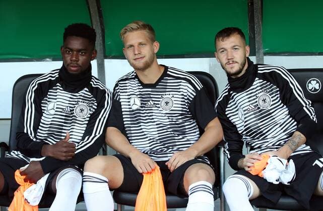 07.09.2018 - Fussball - Testspiel Freundschaftsspiel - Länderspiel - Deutschland - Mexiko - U21 U 21 - DaMa - DFB regulations prohibit any use of photographs as image sequences and or quasi-video Jordan Torunarigha (21, Deutschland U21 ) Arne Maier (8, Deutschland U21 ) Marcel Hartel (18, Deutschland U21 ) auf Ersatzbank