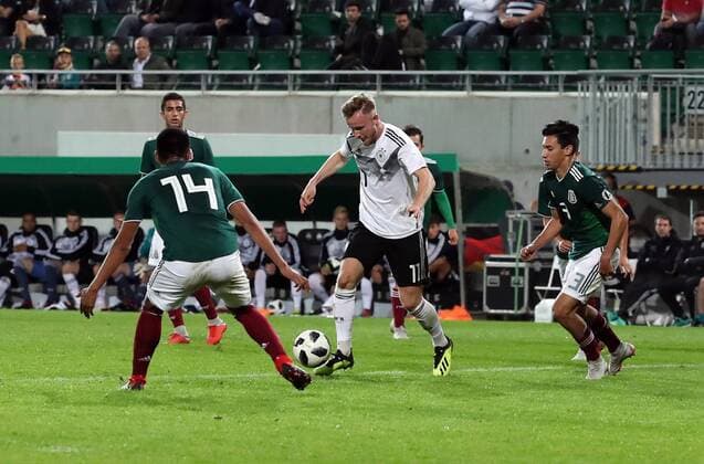 07.09.2018 - Fussball - Testspiel Freundschaftsspiel - Länderspiel - Deutschland - Mexiko - U21 U 21 - DaMa - DFB regulations prohibit any use of photographs as image sequences and or quasi-video Ernesto Monreal (14, Mexico Mexico U21 ) Cedric Teuchert (11, Deutschland U21 ) Ismael Govea (3, Mexico Mexico U21 )