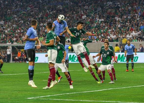 HOUSTON, TX - SEPTEMBER 07: Uruguay defender Jose Maria Gimenez (2) converts the corner kick with a header and scores a goal in the first half of the soccer match between Mexico and Uruguay on September 7, 2018 at NRG Stadium in Houston, Texas. (Photo by Leslie Plaza Johnson Icon Sportswire) SOCCER: SEP 07 Mexico v Uruguay Icon180907003 EDITORIAL USE ONLY