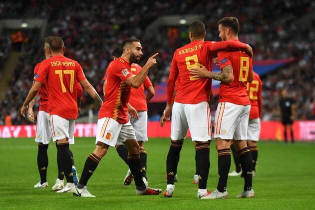 Saul Niguez of Spain celebrates scoring Spains first goal during the UEFA Nations League international match L?nderspiel between England and Spain at Wembley Stadium, London, England on 8 September 2018. Copyright: xClivexHowesx PMI-2214-0015