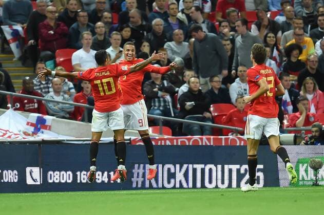 England v Spain UEFA Nations League Spain Players celebrate taking a 2:1 lead during the UEFA Nations League match at Wembley Stadium, London Content Not Available For UK Newspapers Copyright: xMartynxHaworthx FIL-12249-0019