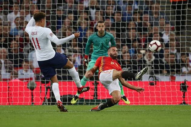 England v Spain UEFA Nations League Dele Alli of England and Daniel Carvajal of Spain in action during the UEFA Nations League match at Wembley Stadium, London Content Not Available For UK Newspapers Copyright: xPaulxChestertonx FIL-12248-0010