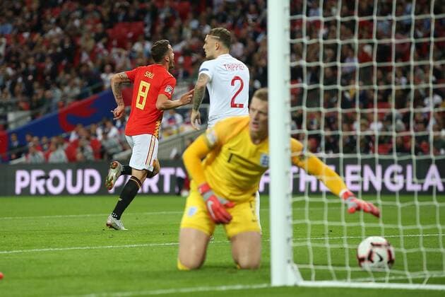 England v Spain UEFA Nations League Saul Niguez of Spain celebrates scoring his side?s 1st goal during the UEFA Nations League match at Wembley Stadium, London Content Not Available For UK Newspapers Copyright: xPaulxChestertonx FIL-12248-0013