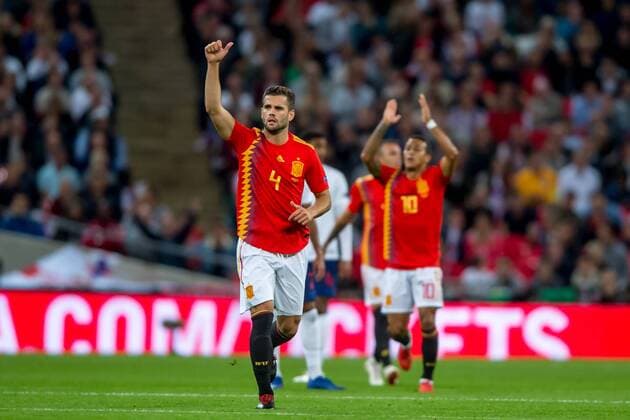 Nacho of Spain celebrates scoring the equaliser during the UEFA Nation League, Group 4, League A match between England and Spain at Wembley Stadium, London, England on 8 September 2018. Copyright: xSalvioxCalabresex 20960014