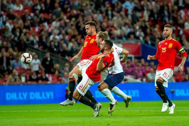 Harry Kane of England is fouled by Dani Carvajal of Spain in the penalty area during the UEFA Nation League, Group 4, League A match between England and Spain at Wembley Stadium, London, England on 8 September 2018. Copyright: xSalvioxCalabresex 20960017
