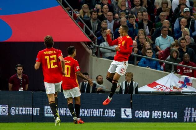 Rodrigo Moreno of Spain celebrates scoring his goal during the UEFA Nation League, Group 4, League A match between England and Spain at Wembley Stadium, London, England on 8 September 2018. Copyright: xSalvioxCalabresex 20960023