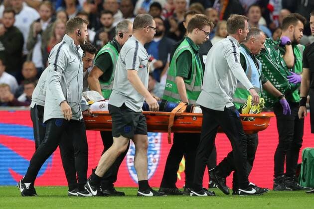 England v Spain UEFA Nations League Luke Shaw of England leaves the match on a stretcher after a nasty injury during the UEFA Nations League match at Wembley Stadium, London Content Not Available For UK Newspapers Copyright: xPaulxChestertonx FIL-12248-0023
