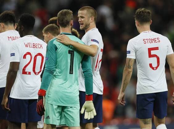 Eric Dier of England chats to David De Gea of Spain during the UEFA Nations League - League A - Group 4 match at Wembley Stadium, London. Picture date 8th September 2018. Picture credit should read: David Klein Sportimage EDITORIAL USE ONLY. No use with unauthorised audio, video, data, fixture lists, club league logos or live services. Online in-match use limited to 120 images, no video emulation. No use in betting, games or single club league player publications.