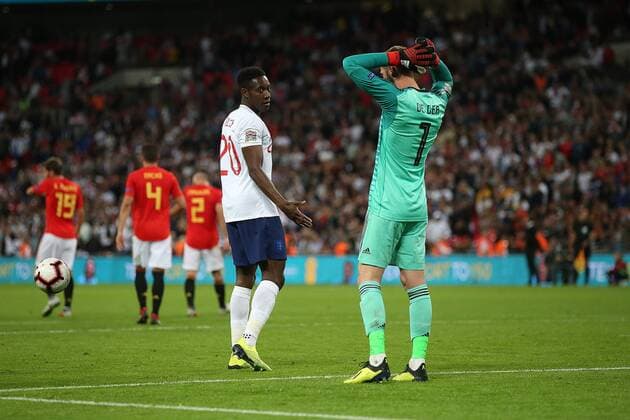 England v Spain UEFA Nations League Danny Welbeck of England and David De Gea of Spain after the Spanish goalkeeper appears to feign injury during the UEFA Nations League match at Wembley Stadium, London Content Not Available For UK Newspapers Copyright: xPaulxChestertonx FIL-12248-0038
