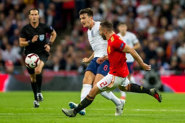 Harry Maguire of England and Dani Carvajal of Spain during the UEFA Nation League, Group 4, League A match between England and Spain at Wembley Stadium, London, England on 8 September 2018. Copyright: xSalvioxCalabresex 20960037