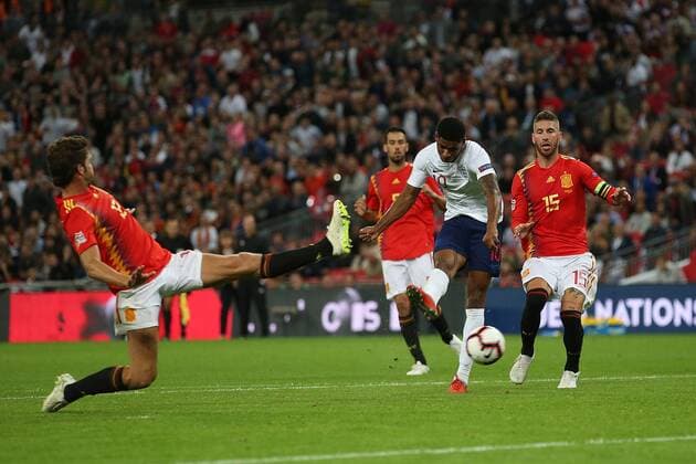 England v Spain UEFA Nations League Marcus Rashford of England has a shot on goal during the UEFA Nations League match at Wembley Stadium, London Content Not Available For UK Newspapers Copyright: xPaulxChestertonx FIL-12248-0101
