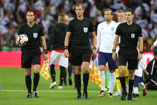 England v Spain UEFA Nations League Referee Danny Makkelie (NED) leads the players out before the UEFA Nations League match at Wembley Stadium, London Content Not Available For UK Newspapers Copyright: xPaulxChestertonx FIL-12248-0112