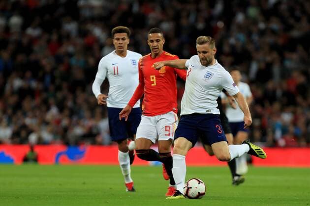 8th September 2018, Wembley Stadium, London, England; UEFA Nations League football, England versus Spain; Luke Shaw of England passes the ball through to set up Marcus Rashford to score  ActionPlus12061157 ShaunxBrooks