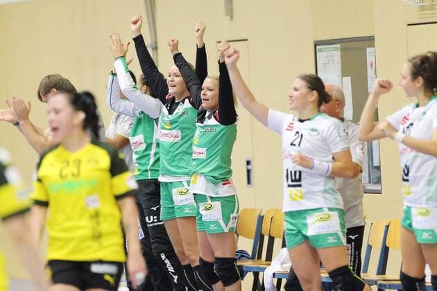 Jubel bei Goeppingen 180908-BVB vs FRISCH AUF GOEPPINGEN; Saison 2018 19; 1. Bundesliga, Spiel 1, Sporthalle Bleichstein, Herdecke BVB-Handballdamen-Bundesliga-Spiel 2018 19 Dortmund Copyright: xEIBNER Wolfgang_Stummbilligx EP_EER