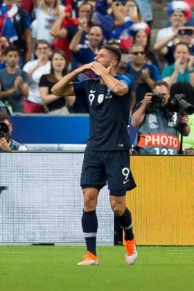 Fußball, Nations League, Frankreich - Niederlande Paris, Frankreich 09.09.2018, UEFA Nations League, Frankreich - Niederlande, Tor zum 2:1, Torschuetze Olivier Giroud (FRA) wird bejubelt ( DeFodi053