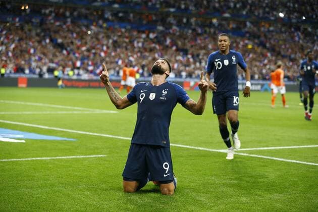 Fußball, Nations League, Frankreich - Niederlande Joie Olivier Giroud (France) et Kylian Mbappe (France) FOOTBALL : France vs Pays Bas - Ligue des Nations - 09 09 2018 GwendolineLeGoff Panoramic 