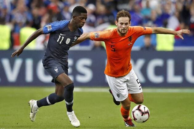 SAINT DENIS, 09-09-2018, Stadium Stade France , football, season 2018 2019, Nations Cup. France player Ousmane Dembele (L) and Netherlands player Daley Blind (R) during the game France - Netherlands . France - Netherlands  x2457686x