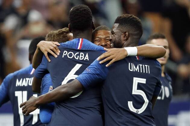 (L-R) Antoine Griezmann of France, Paul Pogba of France, Kylian Mbappe of France, Samuel Umtiti of France during the UEFA Nations League A group 1 qualifying match between France and The Netherlands on September 09, 2018 at Stade de France in Saint Denis, France UEFA Nations League A group 1 2018 2019 xVIxVIxImagesx xMauricexvanxSteenxIVx 12067644